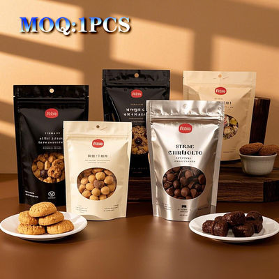 Op maat gemaakte gelamineerde plastic aluminium folie zak Zipper Top Food Packaging Flat Stand Up pouch met gedeeltelijk venster
