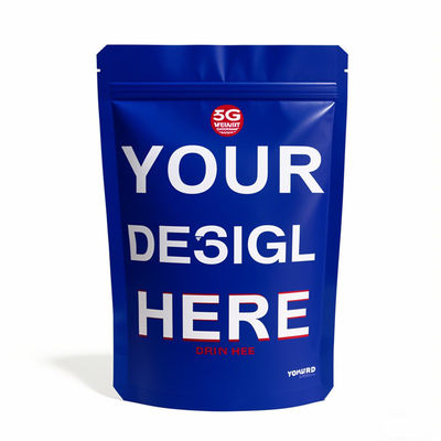 Op maat gedrukte Mylar-zakken Groothandel - geurbestendige opstaande zakken met rits in 3,5 g, 7 g, 14 g, 28 g maten voor voedselverpakkingen