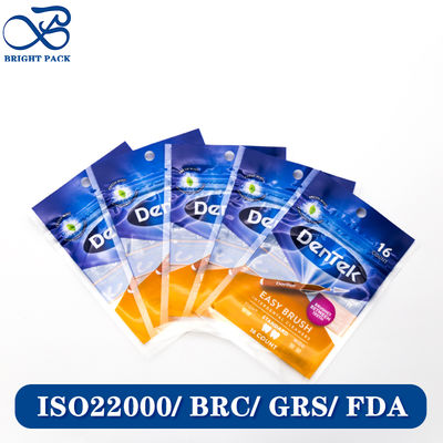 Een dunne driezijdige verpakkingszak voor floss met een op maat gemaakte merkdruk en hangend gat.