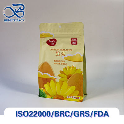 Aroma-Lock achtzijdig afdichtende platte bodem zakken voor thee verpakking met zuurstof-barrière en vocht-bestand.