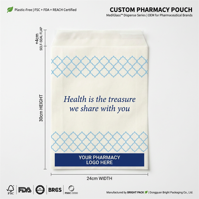 Luxe biologisch afbreekbaar papier Apotheekzakken Glasgeneesmiddelenzakken FDA Compliance Pharma Pouch Recyclebare Healthcare Packaging Bulk