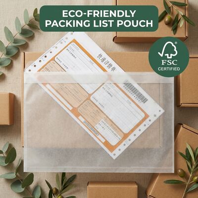FSC-gecertificeerde verpakkingslijst Enveloppe Recyclebaar papierdocument Bijgevoegd zelfklevend verzendetiket Pouch
