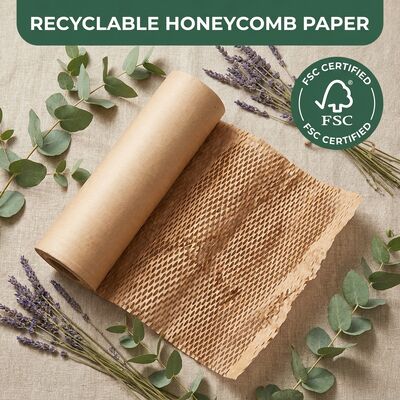 Witkleurig milieuvriendelijk gerecycleerd kraft honingraatpapier rollen kussen wikkel met vetdichtheid voor cadeauverpakkingen